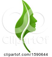 Clipart Of A Green Leaf And Profiled Face Royalty Free Vector Illustration by AtStockIllustration