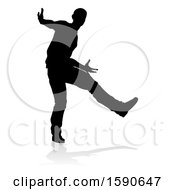 Clipart Of A Silhouetted Male Dancer With A Reflection Or Shadow On A White Background Royalty Free Vector Illustration