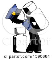 Poster, Art Print Of Ink Police Man Holding Large White Medicine Bottle With Bottle In Background