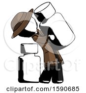 Poster, Art Print Of Ink Detective Man Holding Large White Medicine Bottle With Bottle In Background