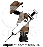 Poster, Art Print Of Ink Detective Man Using Syringe Giving Injection