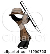 Poster, Art Print Of Ink Detective Man Stabbing Or Cutting With Scalpel