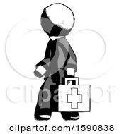 Ink Clergy Man Walking With Medical Aid Briefcase To Left