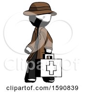 Ink Detective Man Walking With Medical Aid Briefcase To Left