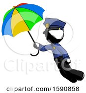 Poster, Art Print Of Ink Police Man Flying With Rainbow Colored Umbrella