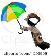 Ink Detective Man Flying With Rainbow Colored Umbrella