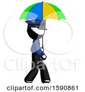 Ink Police Man Walking With Colored Umbrella