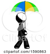 Poster, Art Print Of Ink Clergy Man Walking With Colored Umbrella