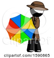 Poster, Art Print Of Ink Detective Man Holding Rainbow Umbrella Out To Viewer