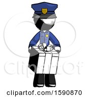Ink Police Man Gifting Present With Large Bow Front View
