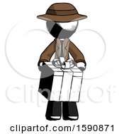 Poster, Art Print Of Ink Detective Man Gifting Present With Large Bow Front View