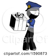 Poster, Art Print Of Ink Police Man Presenting A Present With Large Red Bow On It