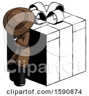 Ink Detective Man Leaning On Gift With Red Bow Angle View
