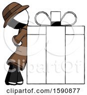 Poster, Art Print Of Ink Detective Man Gift Concept - Leaning Against Large Present