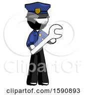 Ink Police Man Holding Large Wrench With Both Hands