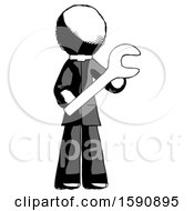 Ink Clergy Man Holding Large Wrench With Both Hands