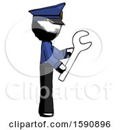 Poster, Art Print Of Ink Police Man Using Wrench Adjusting Something To Right