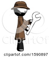 Poster, Art Print Of Ink Detective Man Using Wrench Adjusting Something To Right