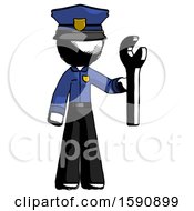 Ink Police Man Holding Wrench Ready To Repair Or Work