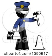Poster, Art Print Of Ink Police Man Under Construction Concept Traffic Cone And Tools