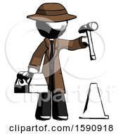 Poster, Art Print Of Ink Detective Man Under Construction Concept Traffic Cone And Tools
