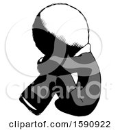 Poster, Art Print Of Ink Clergy Man Sitting With Head Down Facing Sideways Left