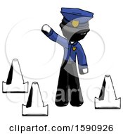 Poster, Art Print Of Ink Police Man Standing By Traffic Cones Waving