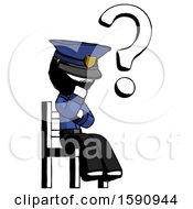Poster, Art Print Of Ink Police Man Question Mark Concept Sitting On Chair Thinking
