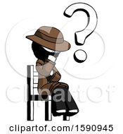 Poster, Art Print Of Ink Detective Man Question Mark Concept Sitting On Chair Thinking