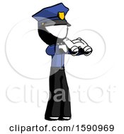 Poster, Art Print Of Ink Police Man Holding Binoculars Ready To Look Right