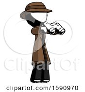 Poster, Art Print Of Ink Detective Man Holding Binoculars Ready To Look Right