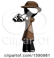 Poster, Art Print Of Ink Detective Man Holding Binoculars Ready To Look Left