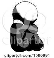 Poster, Art Print Of Ink Clergy Man Sitting With Head Down Back View Facing Right