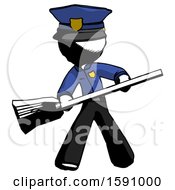 Ink Police Man Broom Fighter Defense Pose