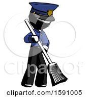 Poster, Art Print Of Ink Police Man Sweeping Area With Broom