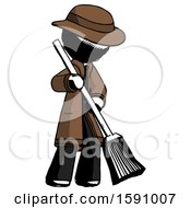 Poster, Art Print Of Ink Detective Man Sweeping Area With Broom