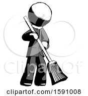 Poster, Art Print Of Ink Clergy Man Sweeping Area With Broom