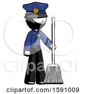 Ink Police Man Standing With Broom Cleaning Services