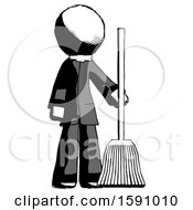 Ink Clergy Man Standing With Broom Cleaning Services