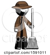 Poster, Art Print Of Ink Detective Man Standing With Broom Cleaning Services