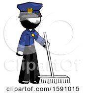 Ink Police Man Standing With Industrial Broom