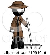 Ink Detective Man Standing With Industrial Broom