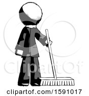 Ink Clergy Man Standing With Industrial Broom