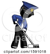 Poster, Art Print Of Ink Police Man Cleaning Services Janitor Sweeping Side View