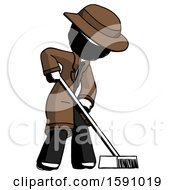 Poster, Art Print Of Ink Detective Man Cleaning Services Janitor Sweeping Side View