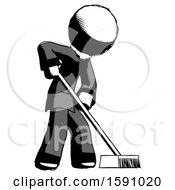 Poster, Art Print Of Ink Clergy Man Cleaning Services Janitor Sweeping Side View