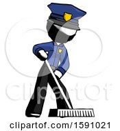 Poster, Art Print Of Ink Police Man Cleaning Services Janitor Sweeping Floor With Push Broom