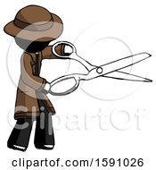 Poster, Art Print Of Ink Detective Man Holding Giant Scissors Cutting Out Something
