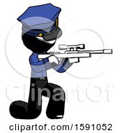 Poster, Art Print Of Ink Police Man Kneeling Shooting Sniper Rifle