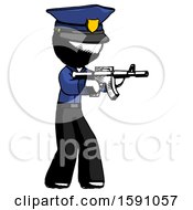 Poster, Art Print Of Ink Police Man Shooting Automatic Assault Weapon